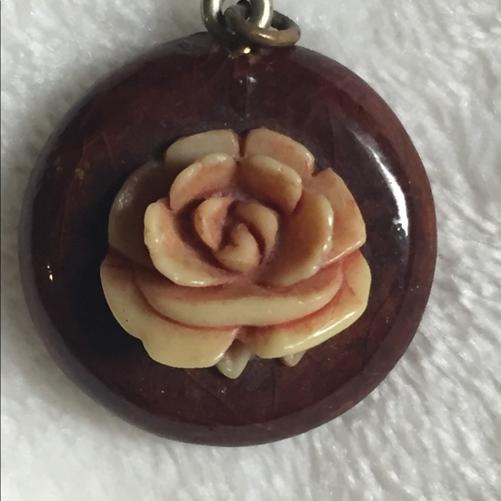 Vintage Rose on Wood Pendant - Rare Beauty